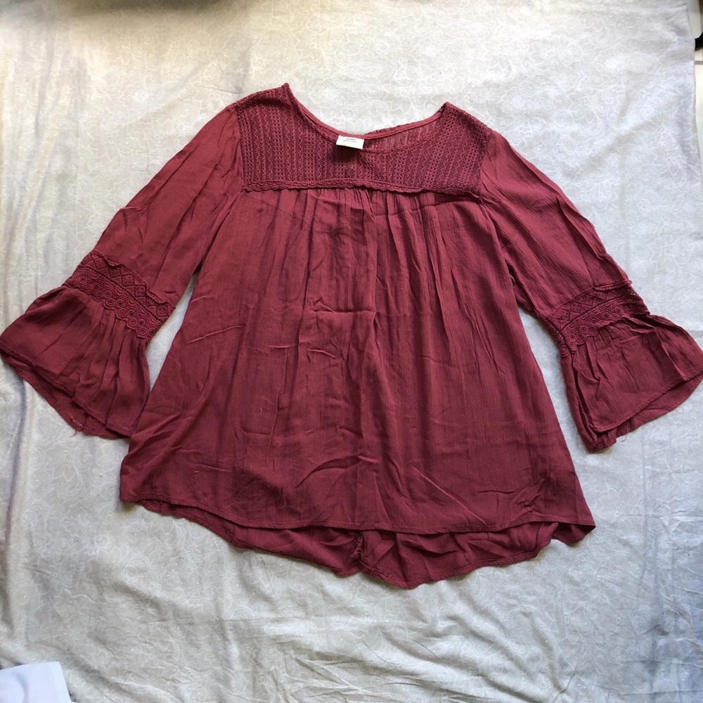 “Knox rose” bell sleeve boho fairy top with crochet details